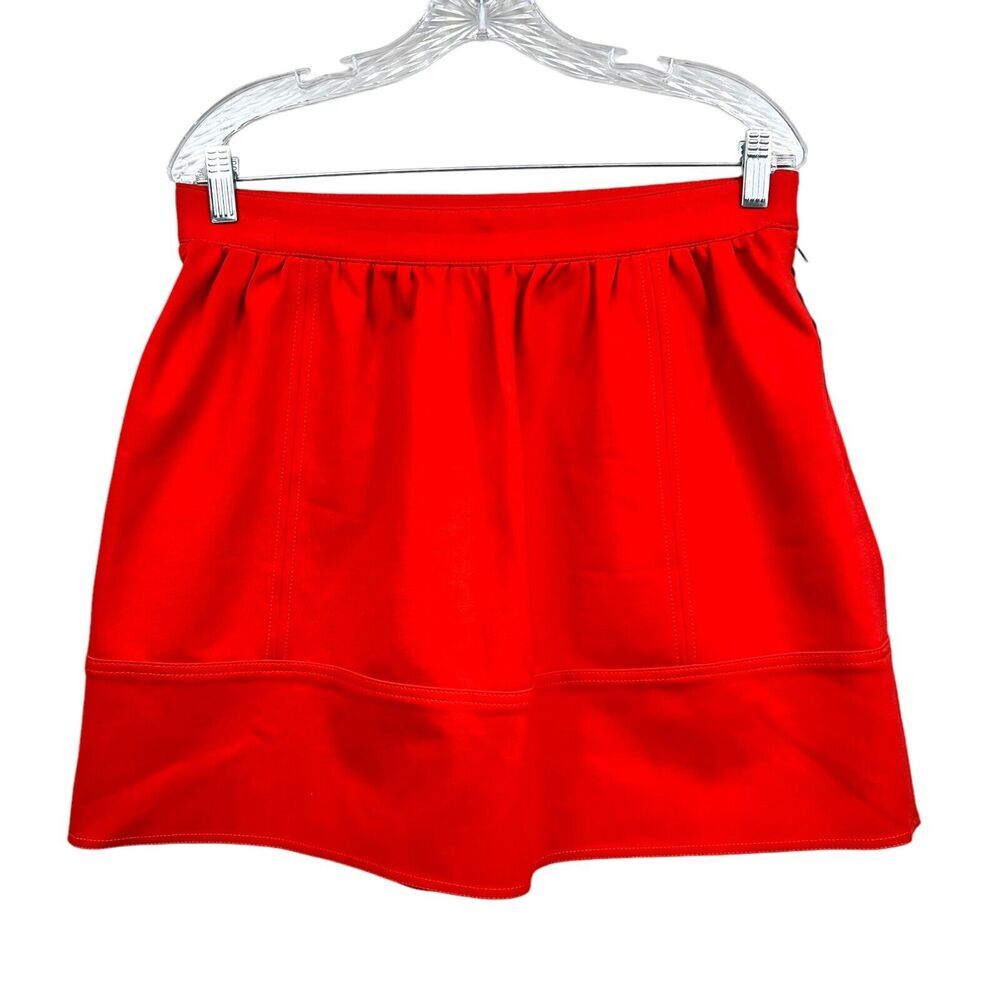 Madewell Womens Mini Skirt Ponte Swivel Stretch Pleated Side Zip Red Sz 10*